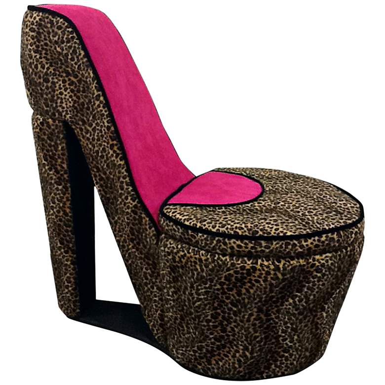 Image 1 Vivianne Pink Cheetah Print High Heel Storage Chair