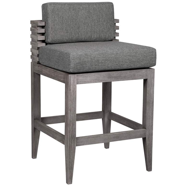 Image 1 Vivid 27.5 in. Outdoor Barstool in Eucalyptus Wood, Gray Olefin Cushions