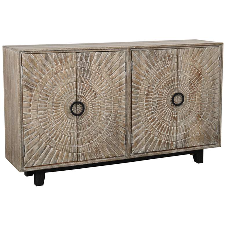 Image 1 Vivienne 65"W Distressed Beige Mango Wood 4-Door Sideboard