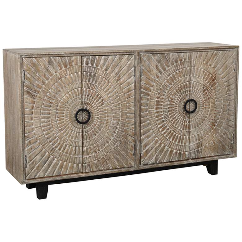 Image 1 Vivienne 65 inchW Distressed Beige Mango Wood 4-Door Sideboard