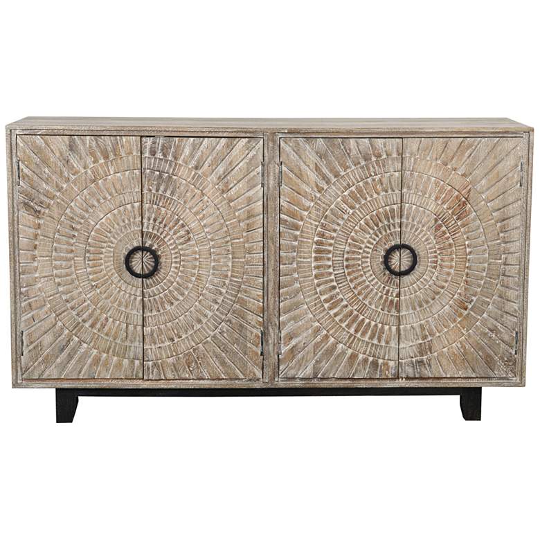Image 4 Vivienne 65"W Distressed Beige Mango Wood 4-Door Sideboard more views