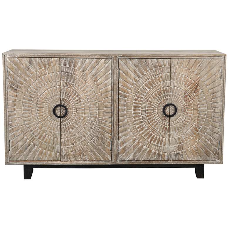 Image 4 Vivienne 65 inchW Distressed Beige Mango Wood 4-Door Sideboard more views