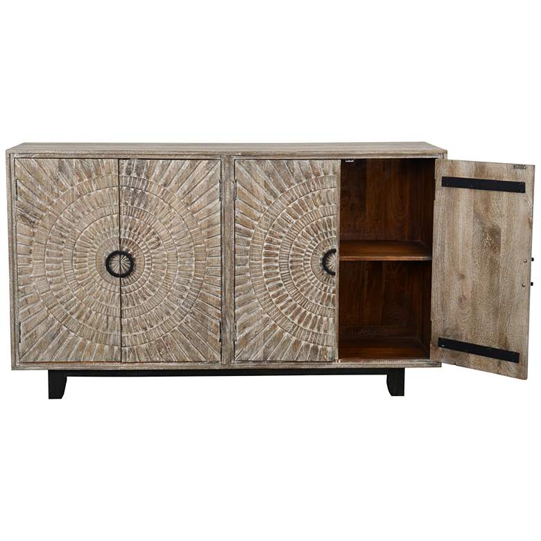 Image 5 Vivienne 65"W Distressed Beige Mango Wood 4-Door Sideboard more views