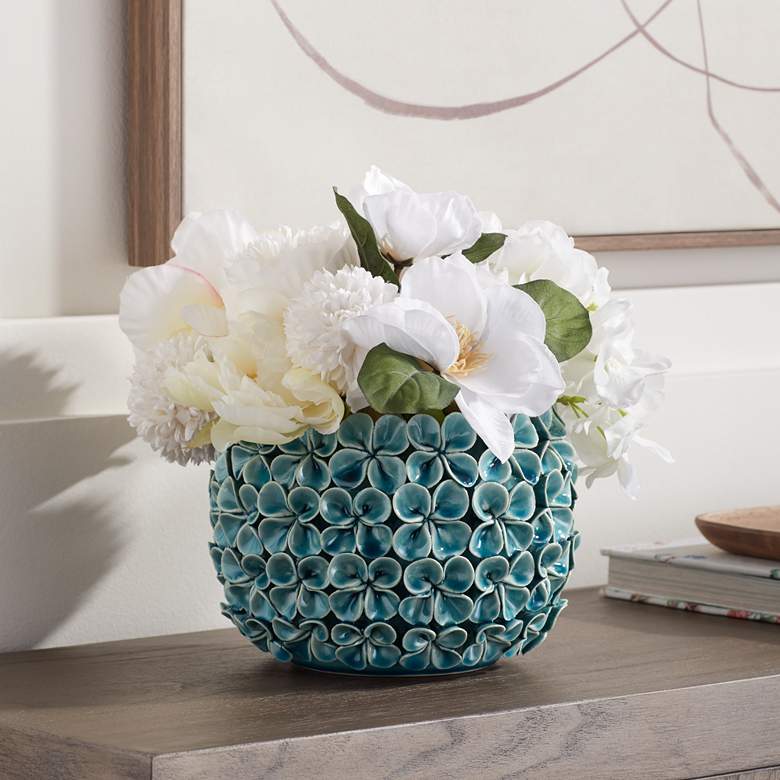 Image 1 Vivienne 7 1/2" Wide Blue Floral Decorative Vase