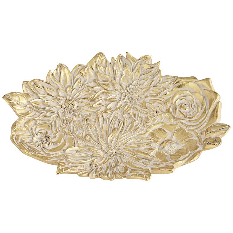 Image 2 Vivienne Shiny Gold White-Washed Decorative Floral Plate