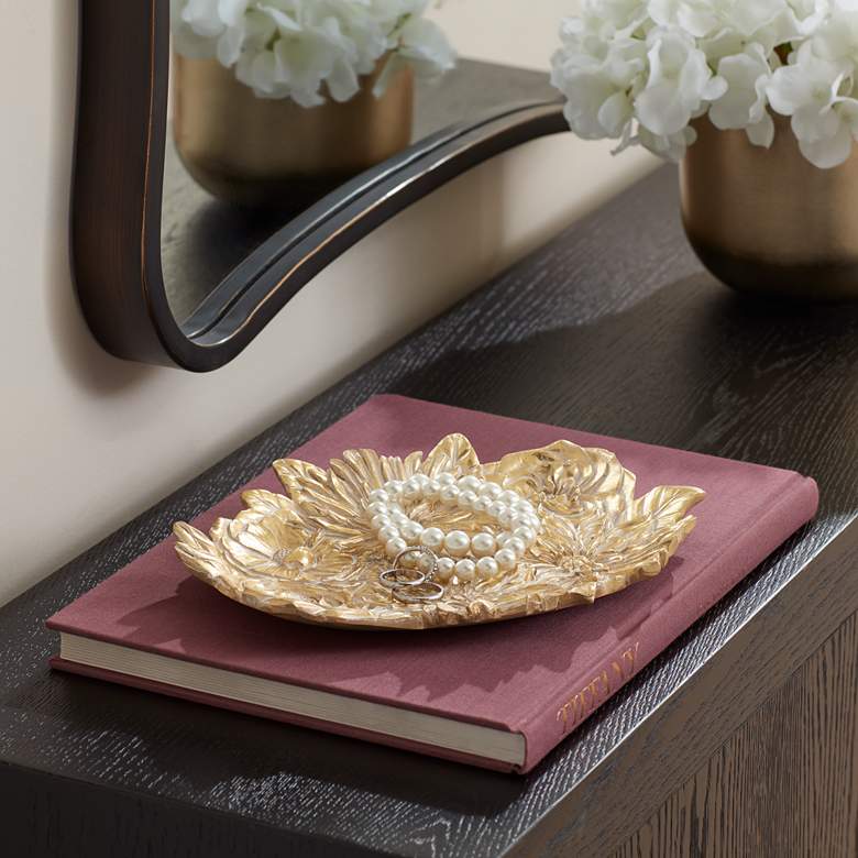 Image 1 Vivienne Shiny Gold White-Washed Decorative Floral Plate