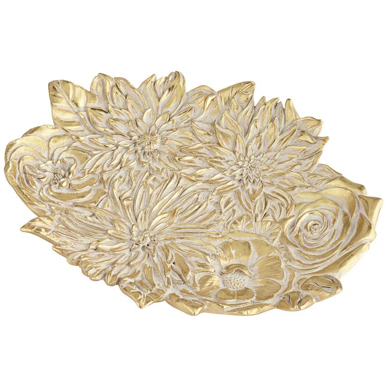 Image 4 Vivienne Shiny Gold White-Washed Decorative Floral Plate more views