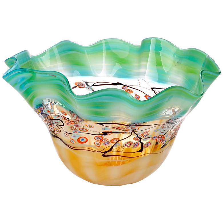 Image 1 Viz Felicity Amber and Turquoise Art Glass Bowl