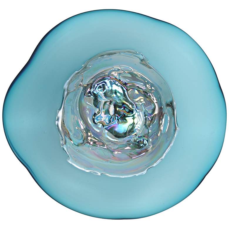 Image 1 Viz Glass Mixed Paint Blue 12 inch Round Glass Wall Art