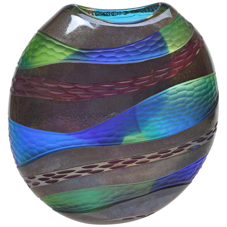 Image 1 Viz Glass Strata Deep Sea Blue 12 inchH Hand-Blown Glass Vase