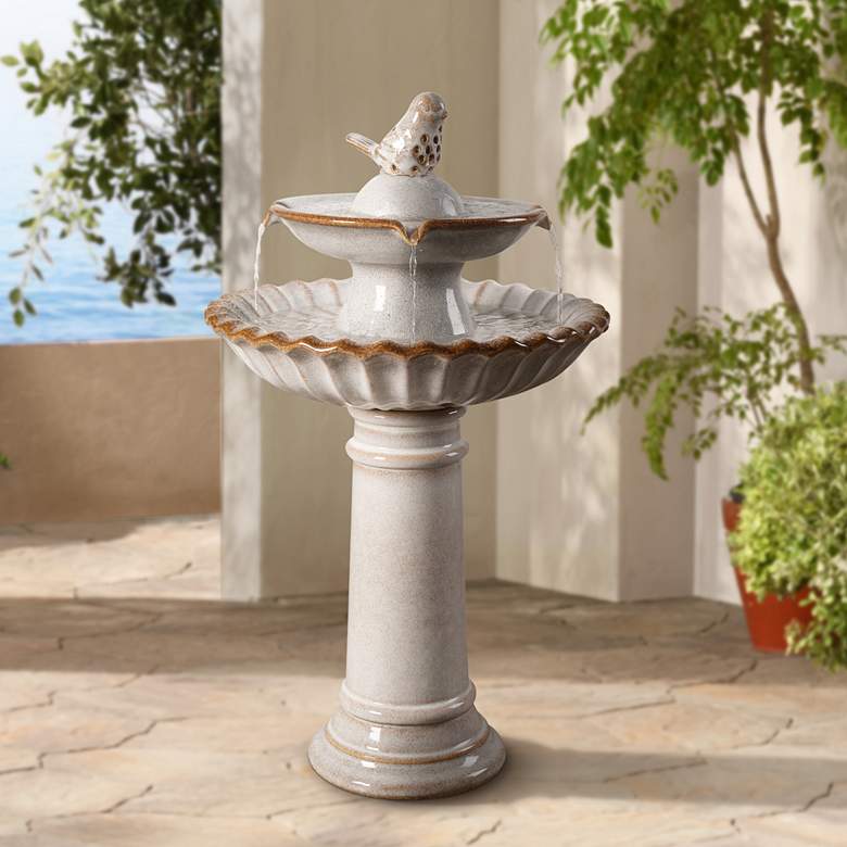 Image 1 Vogel 27 1/4" High Ivory Ceramic Bird Garden Fountain