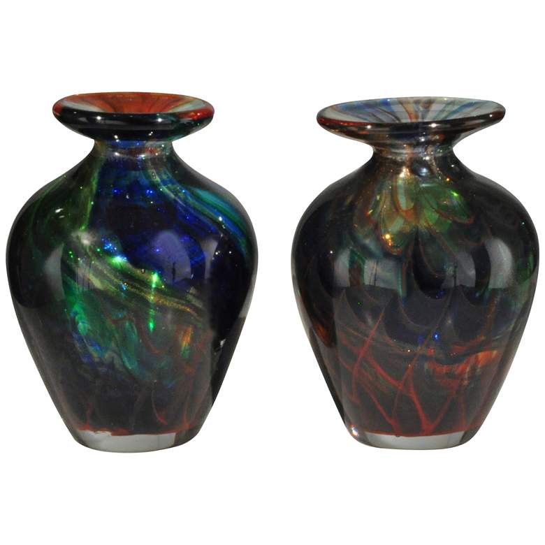 Image 1 Volcanic Multi-Color Black 2-Piece 5 inchH Art Glass Vases Set
