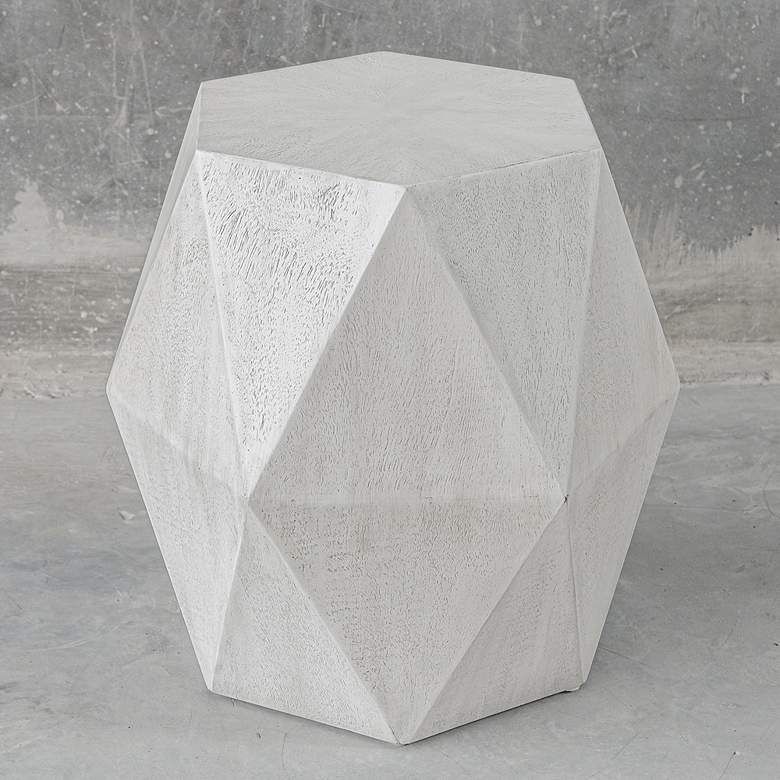 Image 1 Volker 18" Wide White Ceruse Geometric Wood Accent Table