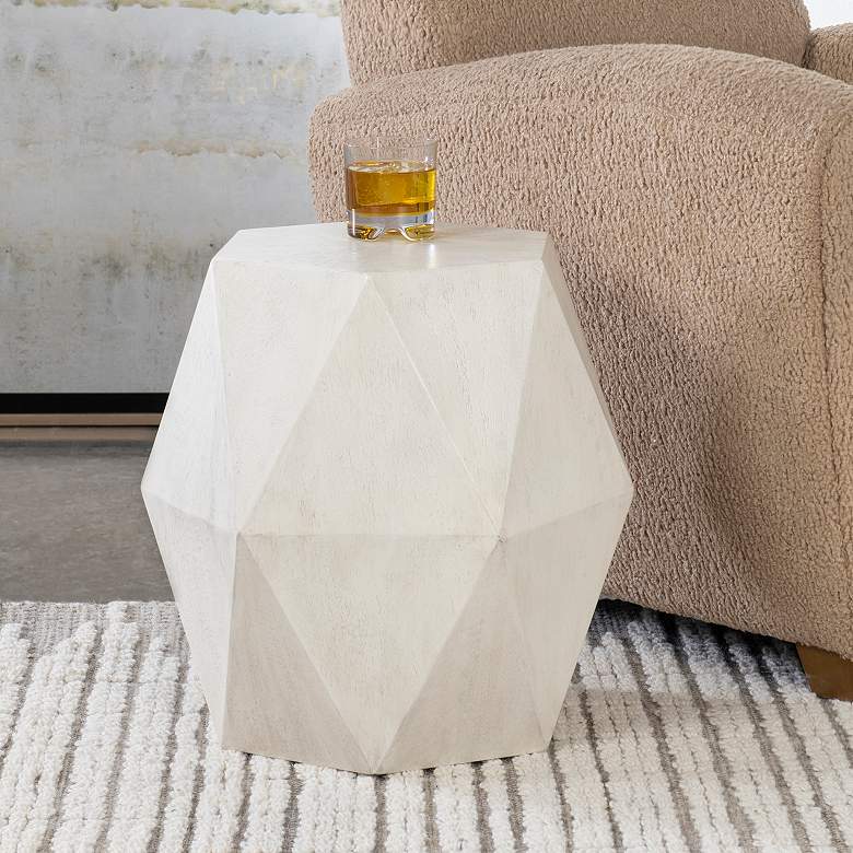 Image 1 Volker 18" Wide White Ceruse Geometric Wood Accent Table