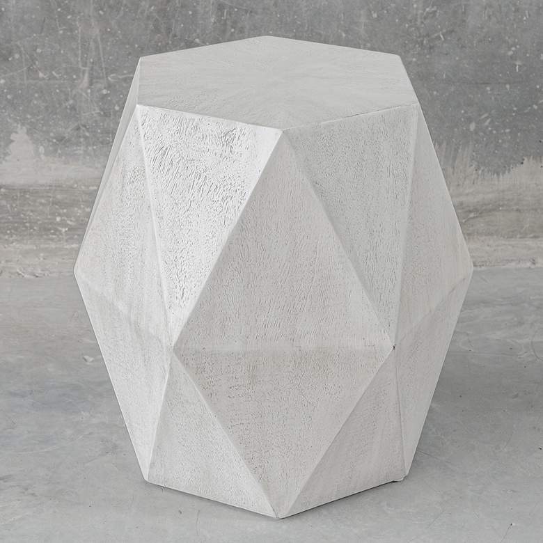 Image 3 Volker 18" Wide White Ceruse Geometric Wood Accent Table more views