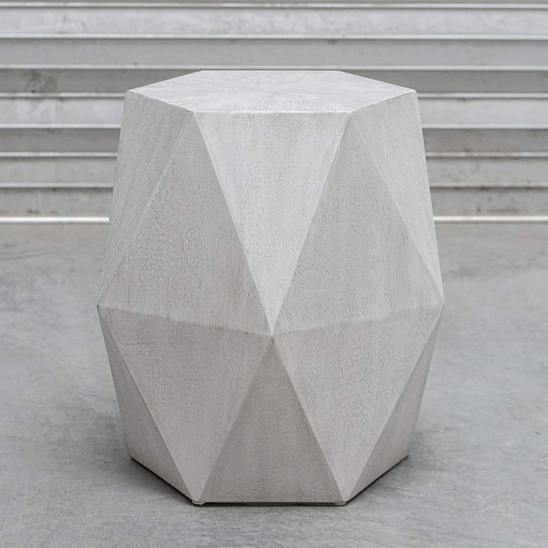 Image 4 Volker 18" Wide White Ceruse Geometric Wood Accent Table more views