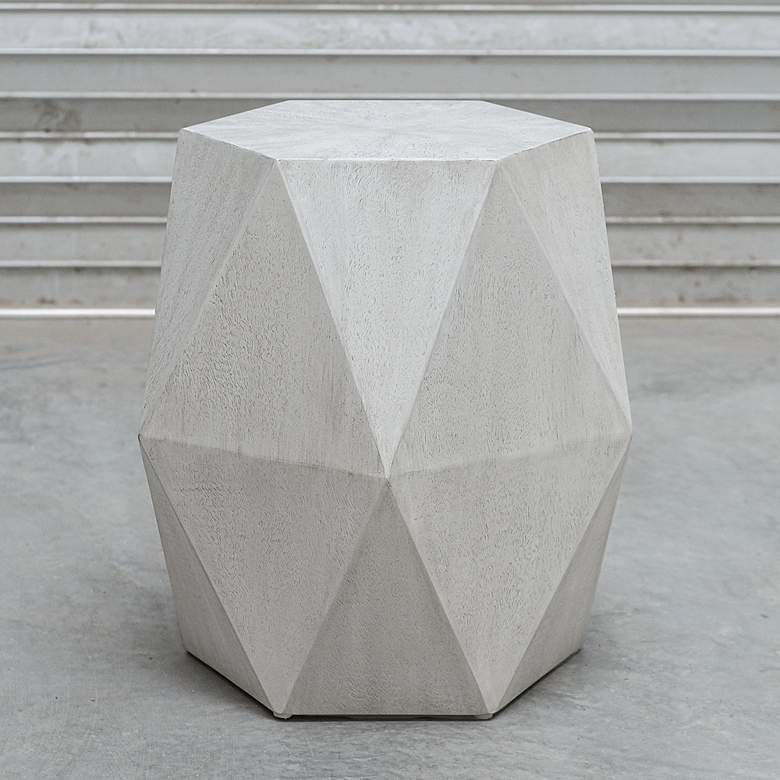 Image 5 Volker 18" Wide White Ceruse Geometric Wood Accent Table more views
