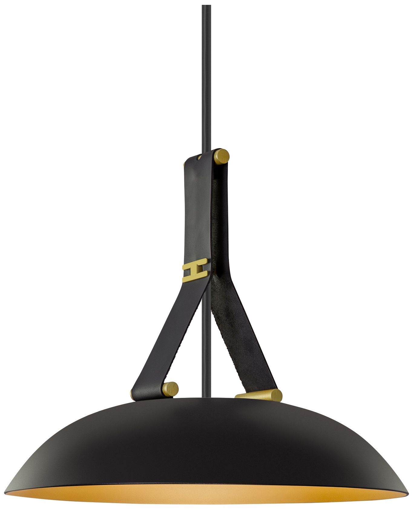 Image 2 Volo 14" Noir Leather Dark Walnut LED Brass Pendant w/Black Made to Or more views