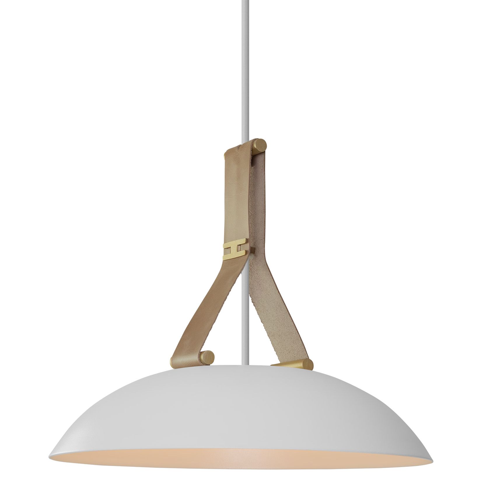 Image 2 Volo 14"W Blanc Tan Leather & White Oak LED Brass Pendant Made to  more views