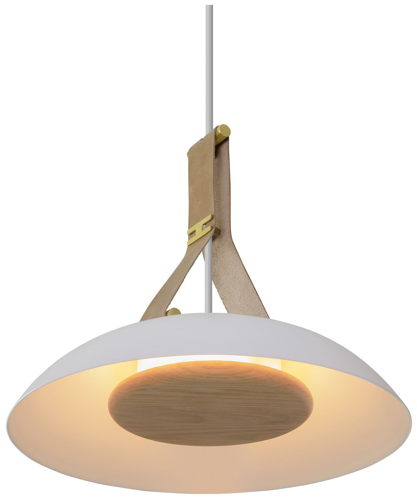 Volo 14"W Blanc Tan Leather &amp; White Oak LED Brass Pendant Made to