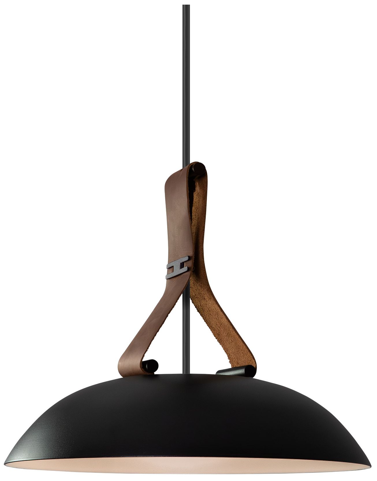 Image 2 Volo 14"W Brown Leather & Walnut LED Black Pendant w/Black Made to more views