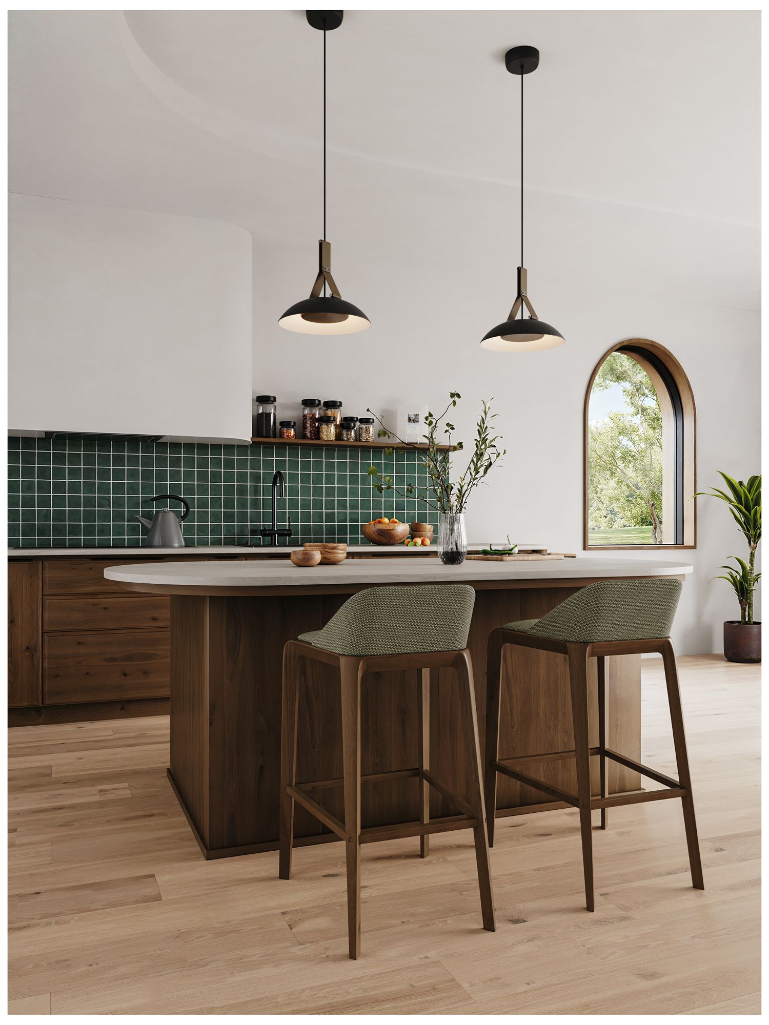 Image 3 Volo 14"W Brown Leather & Walnut LED Black Pendant w/Black Made to more views