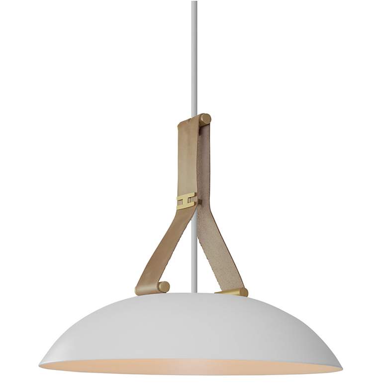 Image 2 Volo 14"W Blanc Tan Leather And White Oak Disc LED Pendant w/ White Shade more views