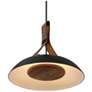 1_Volo 14"W Deux Brown Leather And Walnut LED Pendant w/ Black Shade