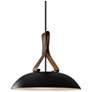 2_Volo 14"W Deux Brown Leather And Walnut LED Pendant w/ Black Shade more views