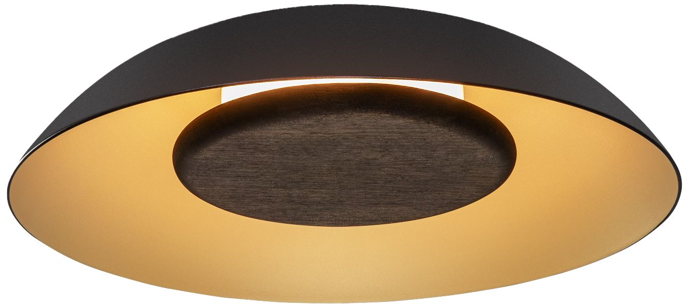 Volo 14"W Noir Dark Walnut Disc LED Flush Mount w/ Black Made to Order