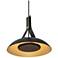 Volo 14"W Noir Leather And Dark Walnut LED Brass Pendant w/ Black Shade