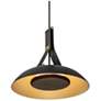1_Volo 14"W Noir Leather And Dark Walnut LED Brass Pendant w/ Black Shade
