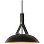 2_Volo 14"W Noir Leather And Dark Walnut LED Brass Pendant w/ Black Shade more views
