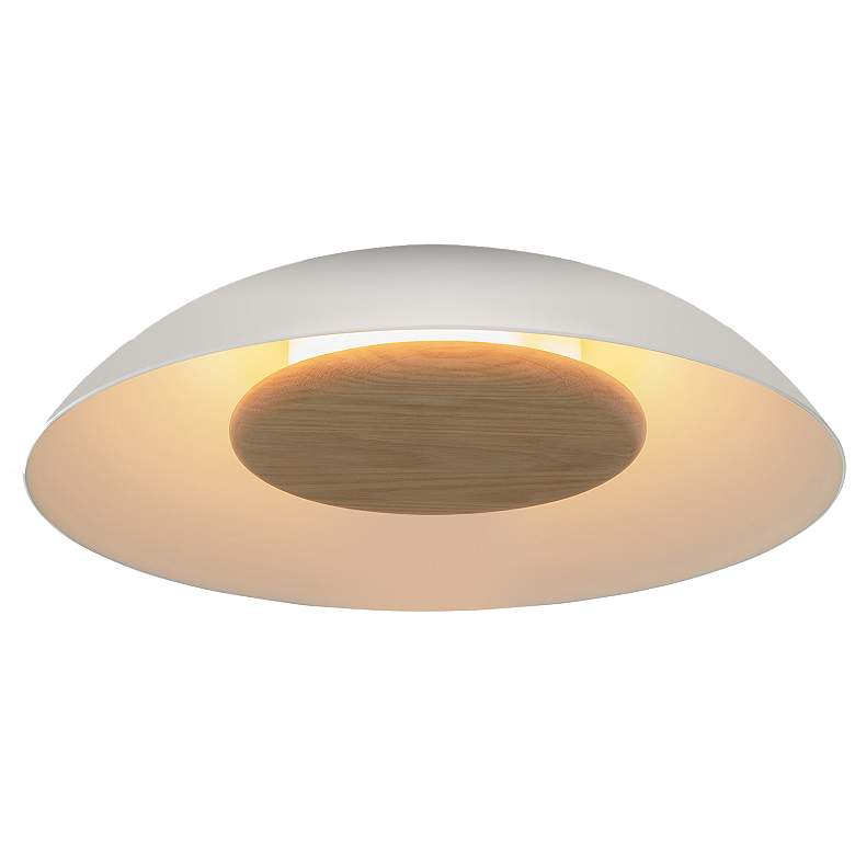 Image 1 Volo 14" Wide Blanc White Washed Oak Disc LED Flush Mount w/ White Shade
