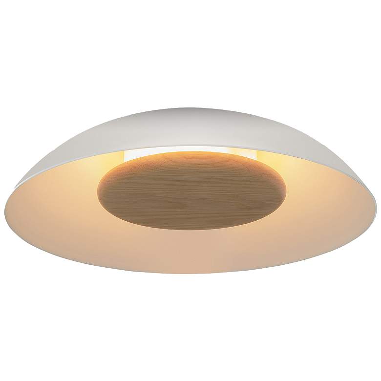 Image 1 Volo 14" Wide Blanc White Washed Oak Disc LED Flush Mount w/ White Shade