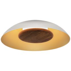 Volo 14" Wide Cava Walnut Disc LED  Flush Mount w/ White Shade