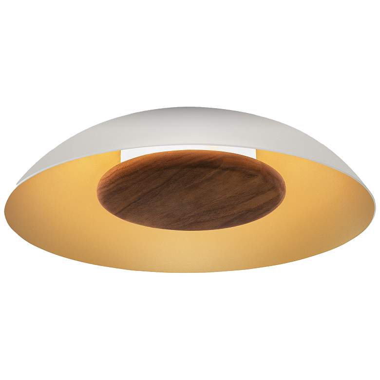 Image 1 Volo 14" Wide Cava Walnut Disc LED Flush Mount w/ White Shade