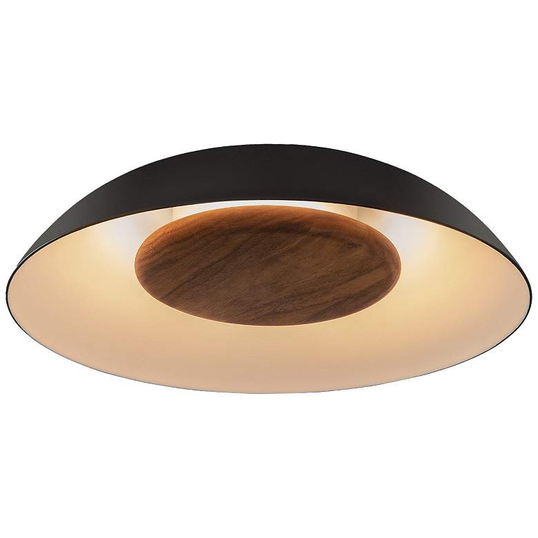 Image 1 Volo 14" Wide Deux Walnut Disc LED Flush Mount w/ Black Shade