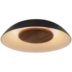 Volo 14" Wide Deux Walnut Disc LED  Flush Mount w/ Black Shade