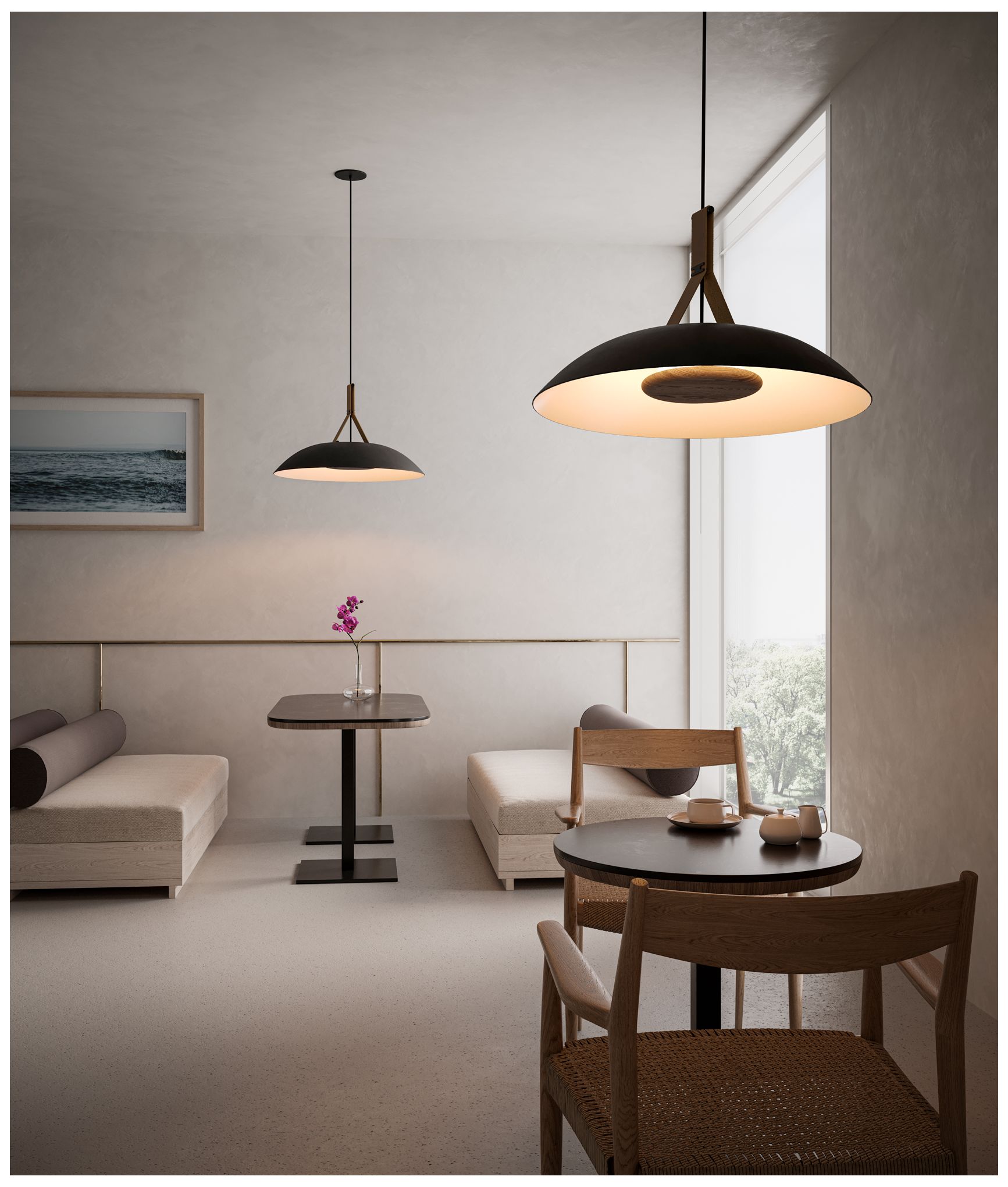 Image 4 Volo Deux 24" Black 2700K LED Pendant With Black & White Shade more views