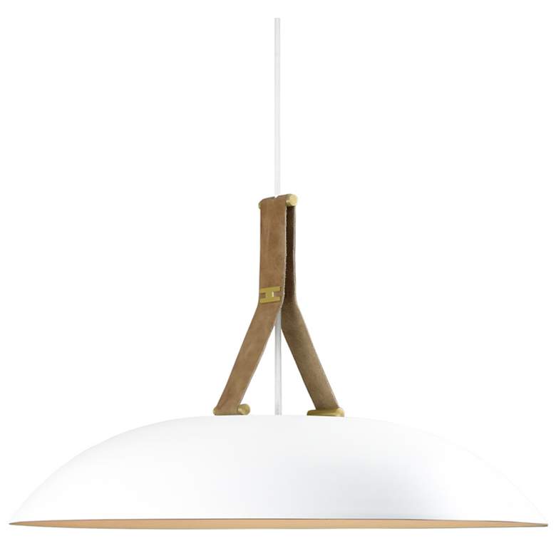 Image 1 Volo Pendant - Blanc - White Shades - Brass Accents - Tan Leather