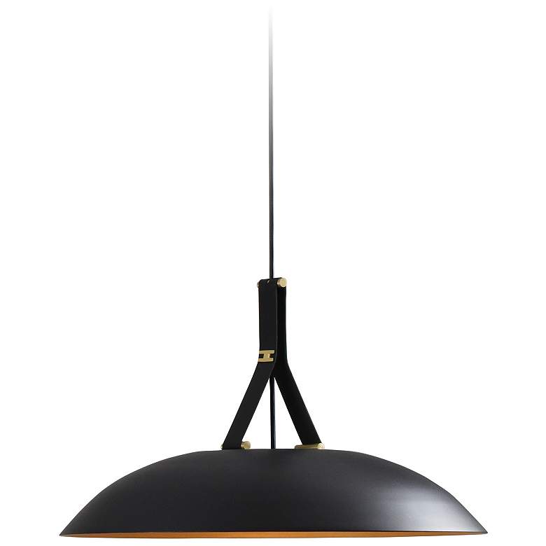 Image 1 Volo Pendant - Noir - Black &#38; Brass Shade - Brass Accents - Black Leath