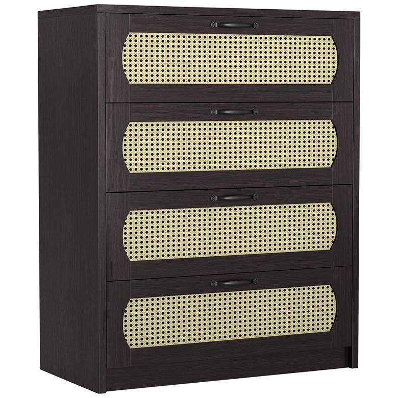 Image 2 Volpey 31 1/2" Wide Espresso Wood Rattan 4-Drawer Chest