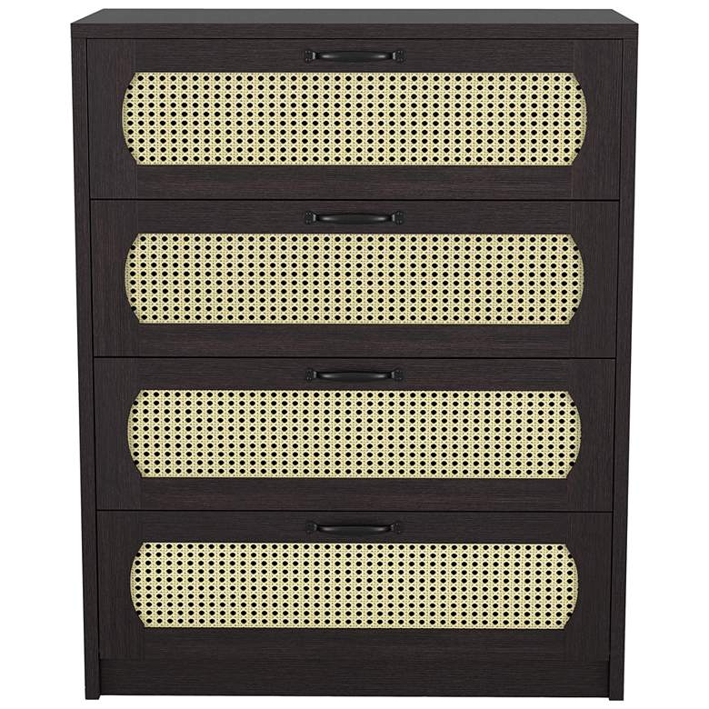 Image 7 Volpey 31 1/2" Wide Espresso Wood Rattan 4-Drawer Chest more views