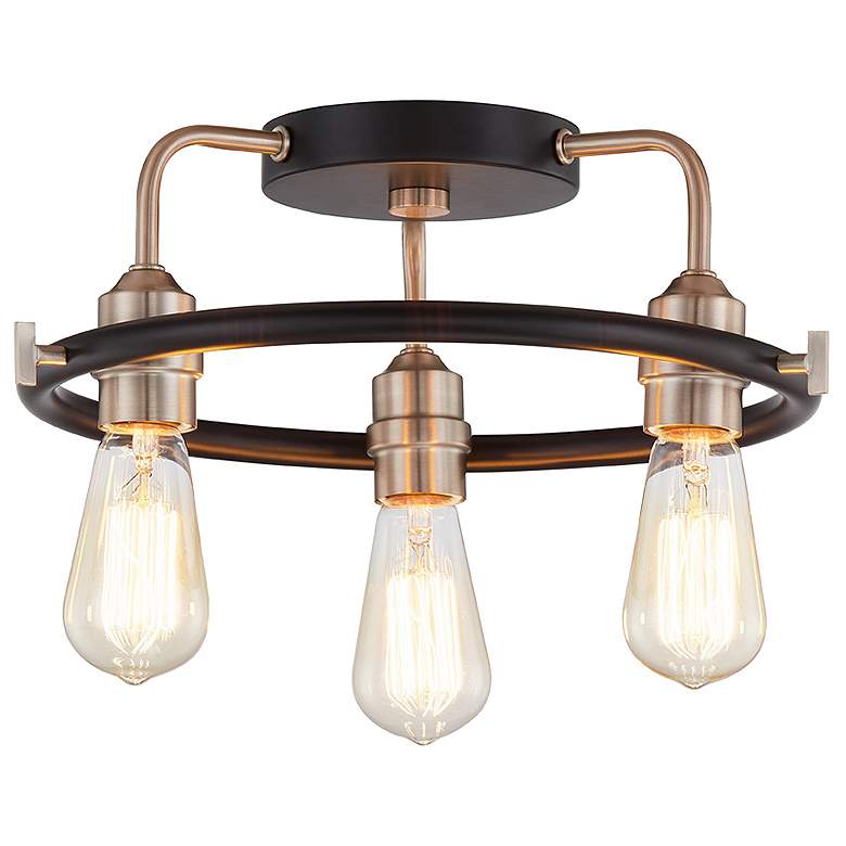 Image 1 Volta 16 1/2" Wide Matte Black Brass 3-Light Ceiling Light