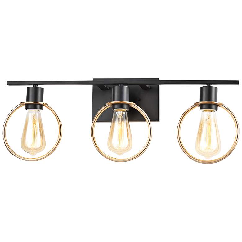 Image 1 Volta 24 inch Wide Matte Black and Brass 3-Light Bath Light