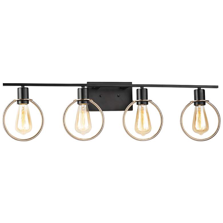 Image 1 Volta 33" Wide Matte Black and Brass 4-Light Bath Light