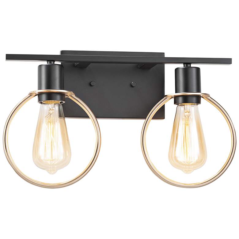 Image 1 Volta 9 1/2 inch High Matte Black and Brass 2-Light Wall Sconce