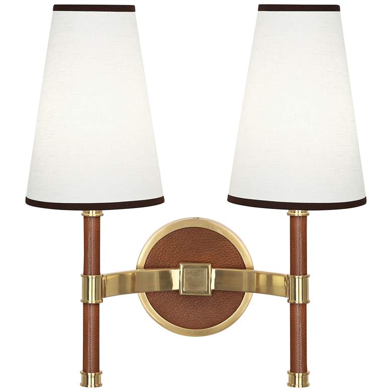 Image 1 Voltaire Modern Brass And Saddle Leather Double Wall Lamp
