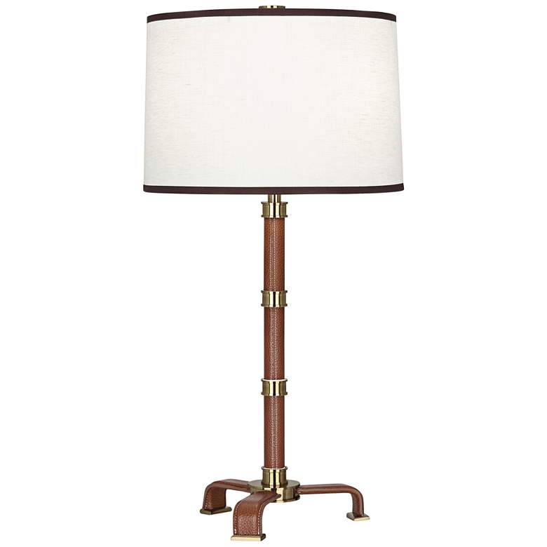 Image 1 Voltaire Modern Brass and Saddle Leather Table Lamp
